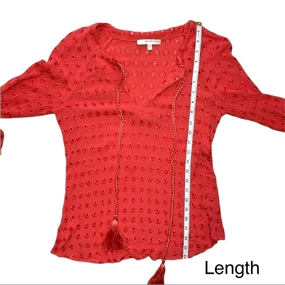 Lavender Brown Red Cedric Eyelet Stitch Fix Tassel 3/4 Sleeve Blouse Top Sz S - Picture 16 of 17